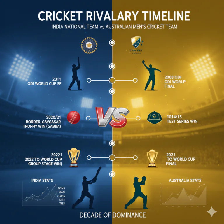 australian men’s cricket team vs india national cricket team timeline