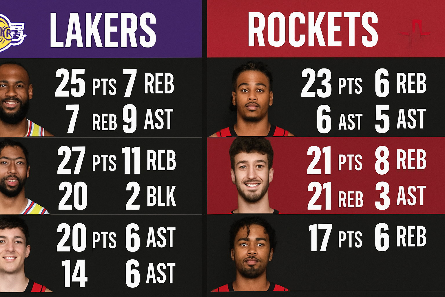 Lakers vs Houston Rockets Match Player Stats