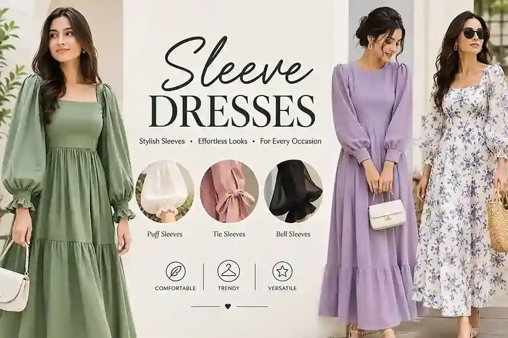 Stylish sleeve dresses in trendy designs for women